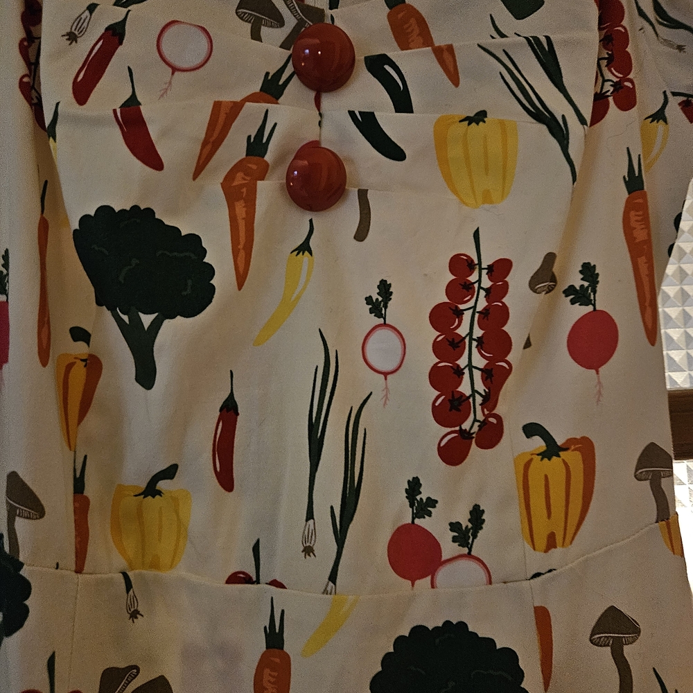 Collectif White Midi Dress with Vegetable Print
